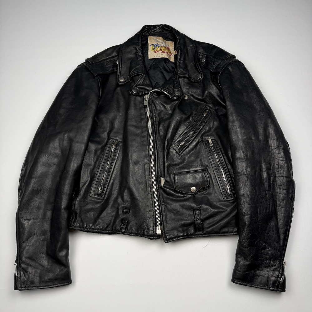 Vintage Excelled Jacket Mens 44 Black Leather Biker Motorcycle Made USA 799